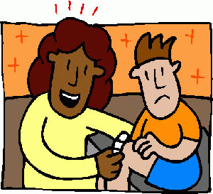 Clipart of a nurse giving a student a band-aid